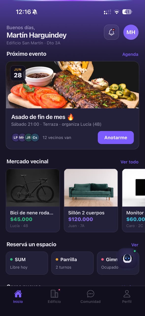 App NexoHub — pantalla de inicio